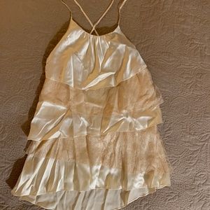 Very Sweet Satin & Lace Top, Light Peach